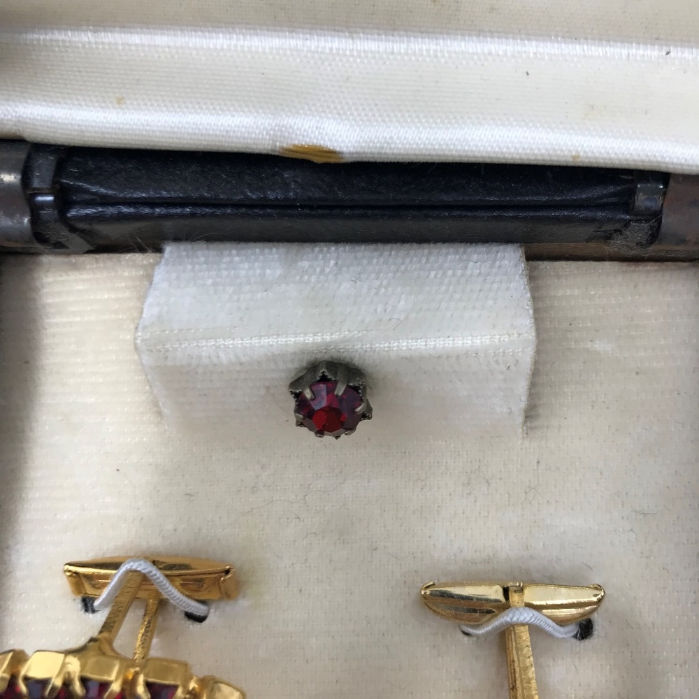 (SOLD)Vintage Red Rhinestone Tie Tack Cuff - Picture 2 of 5